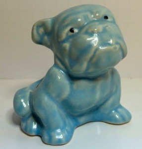 lot 100 image: Vintage MCM MidCentury Morton Pottery Blue Turquoise Bulldog Dog Planter