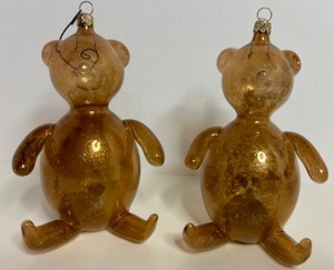 lot 32 image: Vintage Mica Infused GLASS Christmas Ornaments Hand Blown TEDDY BEARS