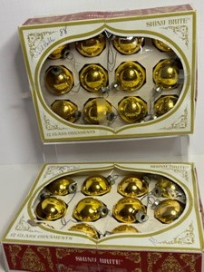 lot 107 image: Vintage SHINY BRITE Glass Ball Christmas Ornaments In Gold 2 Set - 2 Boxes of 24