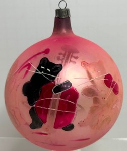lot 111 image: Antique Vintage Cat and the Fiddle XL Pink Mercury Glass BALL Christmas Ornament 4