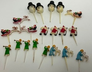 lot 130 image: Vintage Christmas Lot of Cupcake Picks Santas, Angels & Snowmen - Qty 20