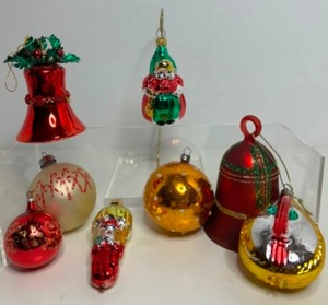 lot 136 image: Vintage Mercury Glass Christmas Ornaments Made in Germany & USA - Qty 8