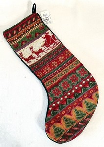 lot 133 image: NOS Hand Embroidered NEEDLEPOINT Christmas Stocking Bought at DAYTONS Dept Store