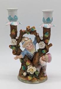 lot 14 image: Antique German Conta Boehme Porcelain Candlestick Holder Boy & Girl #687