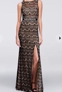 lot 184 image: Davids Bridal Formal Black Lace Dress - Sleeveless Floor Length Gown