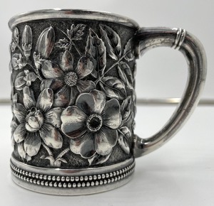 lot 11 image: Sterling Silver Floral Baby Cup - Engraved for a Prominent Pillsbury