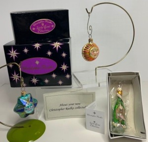 lot 214 image: Vintage 90s CHRISTOPHER RADKO Ornaments - Mini Gems Sun, Moon & Champagne Bottle W Boxes - Qty 3