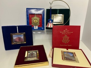 lot 216 image: Vintage USA Conressional Holiday Ornaments 1999-2007 NOS & USA Glass Bell - Qty 7