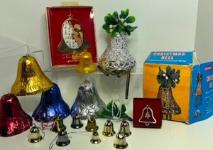lot 225 image: HEAR THE BELLS of CHRISTMAS Vintage Bell Christmas Ornaments, Foil, Plastic, Aluminum & More - Qty 17