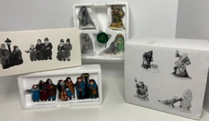 lot 226 image: Vintage Department 56 Heritage Village Figure Sets - CHRISTMAS CAROL SPIRITS & 3 Carolers In Boxes