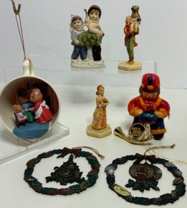 lot 233 image: Vintage Christmas Ornaments From Avon - Merry Mice Measuring Cup, Russ Pewter Wreaths, Laire Burke Porcelain & More