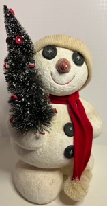 lot 235 image: Department 56 BILLY BUTTONS Flocked SNOWMAN With Bottlebrush Tree - Display Size 19