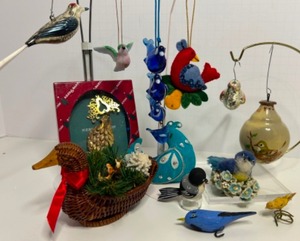 lot 251 image: Its For The BIRDS Vintage Christmas Ornament Lot Including Triple Hanging Birds - Qty 13
