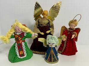 lot 244 image: Vintage Tree Topper ANGELS Including a WAX Faced, HATTEN HOUSE & More