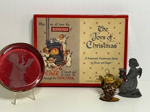 lot 250 image: Vintage ANGEL Bleikristall Crystal Sculpture, Picture Card Box, Pewter Angel Candle holder From Germany