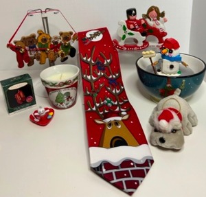lot 255 image: Playful CHRISTMAS Collectible Items Including Pound Puppy, Legos Snowman, Teddy Bears, New Reindeer Tie & More