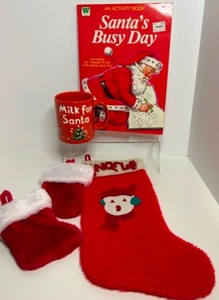lot 263 image: Vintage SANTA Items Including WAECHTERSBACH Mug, Faux Fur Stockings & Coloring Book