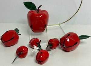 lot 270 image: Vintage 80s Dept 56 Metal APPLE Bell Christmas Ornaments - Qty 7