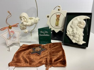 lot 273 image: Vintage Department 56 SNOWBABIES, Hummel, Precious Moments & More Christmas Ornaments - Qty 5