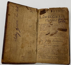 lot 4 image: Antique Leather Book The Doctrine of the Law and Grace Unfolded by John Bunyan - 3rd Edition 1742