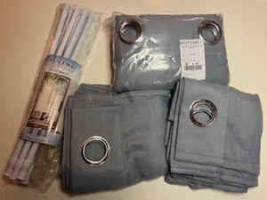 lot 321 image: New Nicetown Linen Stone Blue Window Curtains and Adjustable Rods - For 2 Windows and Extras
