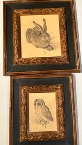 lot 298 image: Antique ALBRECHT DURER Owl & Rabbit Prints Framed - Qty 2