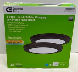 lot 296 image: New Commercial Electric 2 Pack 13 LED Color Changing Flush Mount Ceiling LIGHT