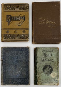 lot 290 image: A Textbook on Rhetoric by Brainerd Kellogg 1885, Parmly First Reader by Maude Parmly first published in 1913, Analysis of Letter Writing by Calvin Townsend 1872, Swintons Word Analysis 1871