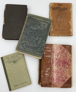 lot 291 image: 5 AntiqueVintage Books Sermons Preached at Trinity Chapel by Frederick W. Robertson ori. pub. 1848-1865, I Hear America Singing 1930, The World Evangel 1913, The Open Gate to Prayer by Mabel Thurston 1935, The Story of Daniel 1901