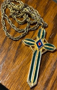 lot 278 image: Vintage Large Enameled CROSS by ART on Gold Toned Chain Fashion Necklace
