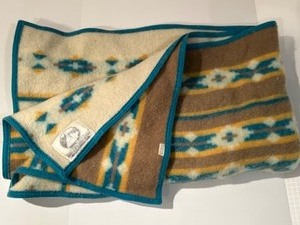 lot 329 image: NATIVE NATION Fluffy Felted 100% Wool Blanket - Southwestern Aztec Wool Throw Size Aqua Tan