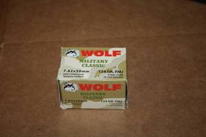 lot 468 image: Lot of (1 Box) Wolf Military Classic 7.62x39mm 124gr Full Metal Jacket Steel Case Cartridges 20-count ( 20 total items )