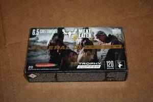 lot 471 image: Lot of (1 Box) Federal Premium Trophy Meat Eater Copper 6.5 Creedmoor 120gr Centerfire Rifle Cartridges 20-count ( 20 total items )