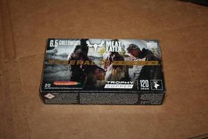 lot 472 image: Lot of (1 Box) Federal Premium Trophy Meat Eater Copper 6.5 Creedmoor 120gr Centerfire Rifle Cartridges 20-count ( 20 total items )