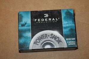 lot 549 image: Lot of (1 Box) Federal Power Shok Rifled Slug 20 Gauge 2-34 34oz Shotshells 5-count ( 5 total items )