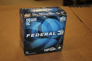 lot 550 image: Lot of (1 Box) Federal Top Gun 12 Gauge 2-34 1-18oz 9-Shot Clay Target Shotshells 25-count ( 25 total items )