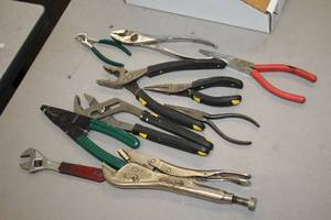 lot 993 image: Lot of (10) Assorted Hand Tools - Pliers, Adjustable Wrenches, Locking Pliers and Needlenose Pliers
