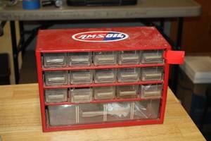 lot 1005 image: Parts Organizer Cabinet 16-drawer with Misc. Fasteners, Nails and Screws