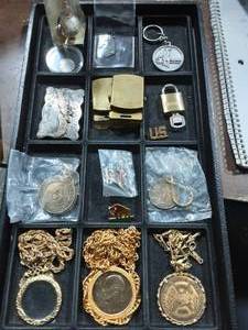 lot 17 image: Lot Of MIsc Collectibles, Belt Buckles, Key Fobs, Pins, Pendants