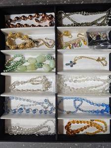 lot 1 image: Contents On Tray-Vintage Necklaces With Earrings, Some Glass Beads