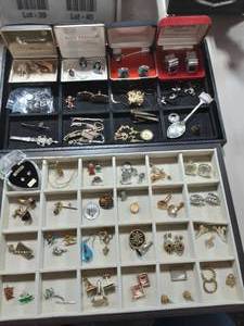 lot 39 image: Contents On 2-Trays, Cuff Links, Pins, Earrings, Collectibles