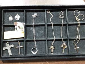 lot 54 image: Assorted Crosses, Necklaces, St. Matthews Alter Boy Pins & Medals