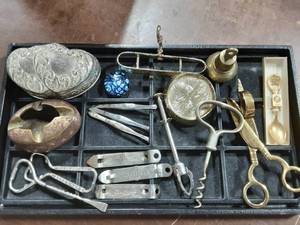 lot 69 image: Hamms Bottle Openers, Trinket Box, Candle Sniffer, Brass Misc. Collectibles