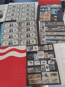 lot 135 image: From The Bureau Of Engraving Uncut Dollars & 2 Dollar Bills  Also Uncancelled Stamp Sets