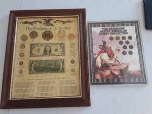 lot 136 image: Framed Set Of Presidents Collection Of Coins & Currency & Vanishing Native Penny Collection (Indian Head Cents)