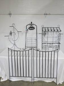 Mixed Lot of Metal Plant HangerHolders and Fence Yard Decor