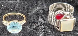 lot 2 image: Two Rings - (1) 14ktSilver and (1) 14kt Band with semi precious stone