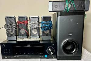 lot 75 image: RCA RT2870 Surround Sound Home Theater Receiver Speakers Sub Woofer