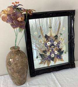 lot 35 image: Pressed Flowers Mirror and Mosaic Vase with Gemstone Chip Flowers