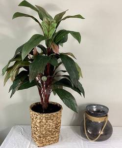lot 38 image: 44 Cordyline Silk Plant and Large Mercury Glass Vase